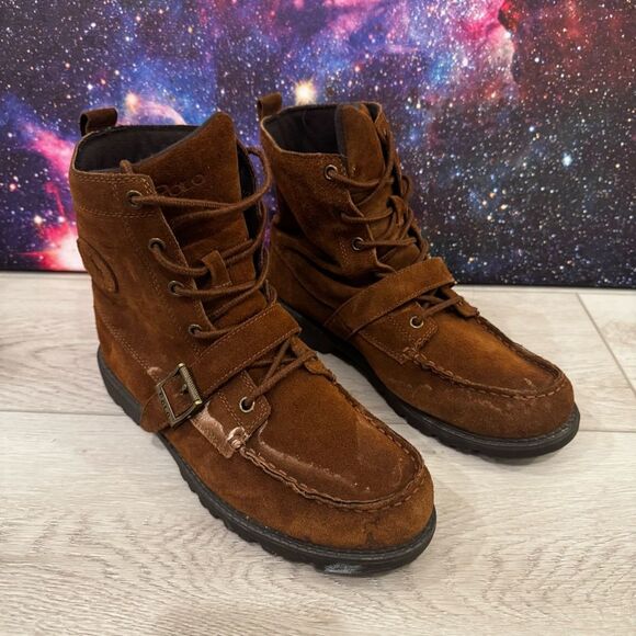 POLO Ralph Lauren Boots RANGER HI Combat Youth Sz 7 Brown Leather Moc Toe /40 EU - Picture 1 of 11